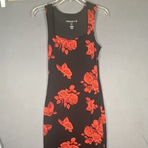 Vintage Arden B Floral Maxi Ribbed Dress Black Red Rose Small Whimsigoth Y2K
